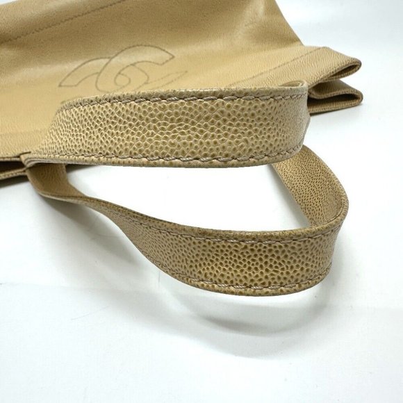 Authentic CHANEL CC Mark CC Bag Tote Bag Caviar Leather Beige - Picture 8 of 15